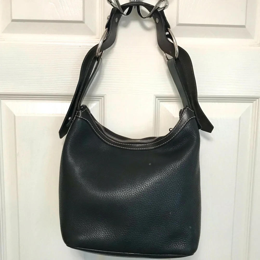 Vintage Dooney & Bourke Black Pebbled Leather Hobo Bag Y2K